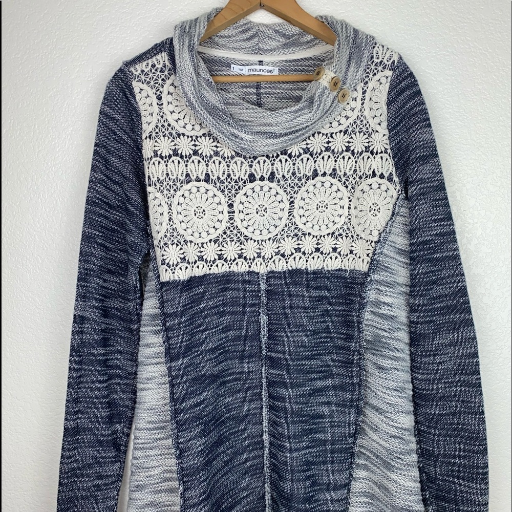 Maurices + Crochet Lace Cowl Marled Tunic Sweater - Picture 3 of 8